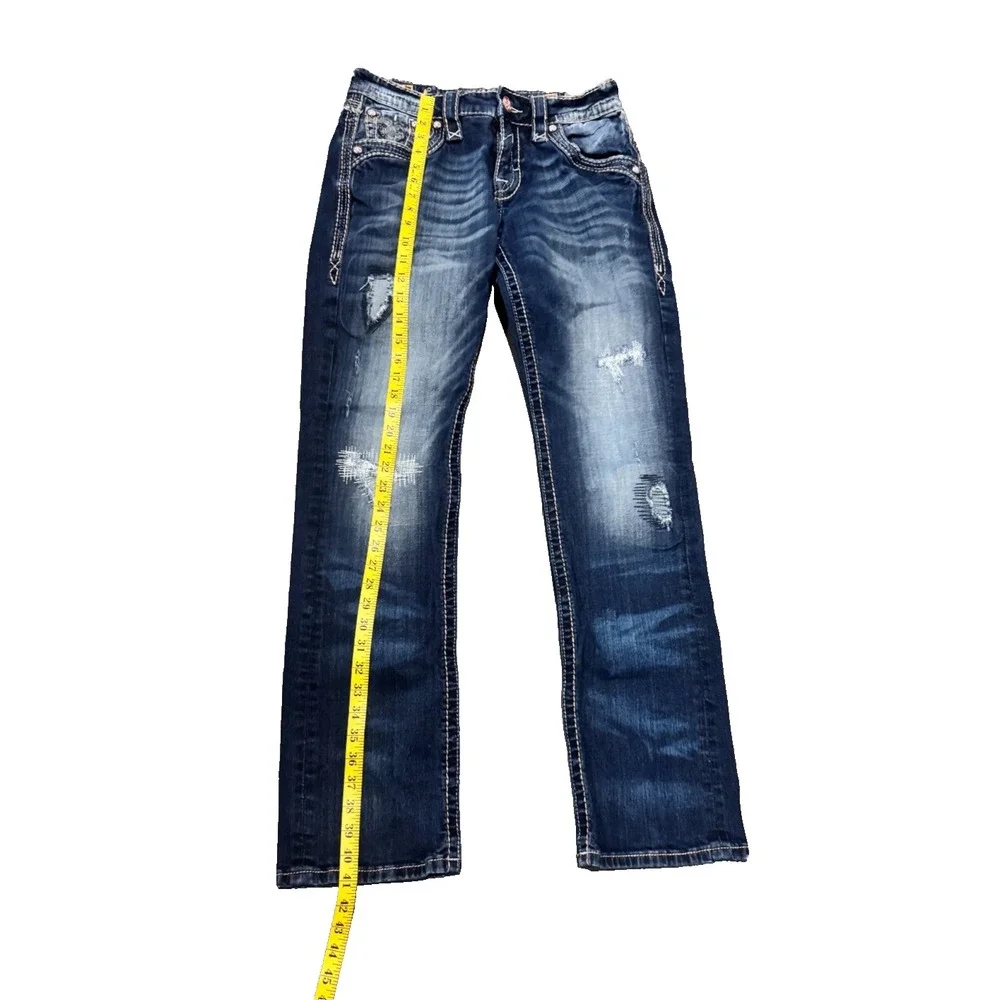 Rock Revival Callix Straight Jeans Mens 30 Blue Dark Wash Denim distressed